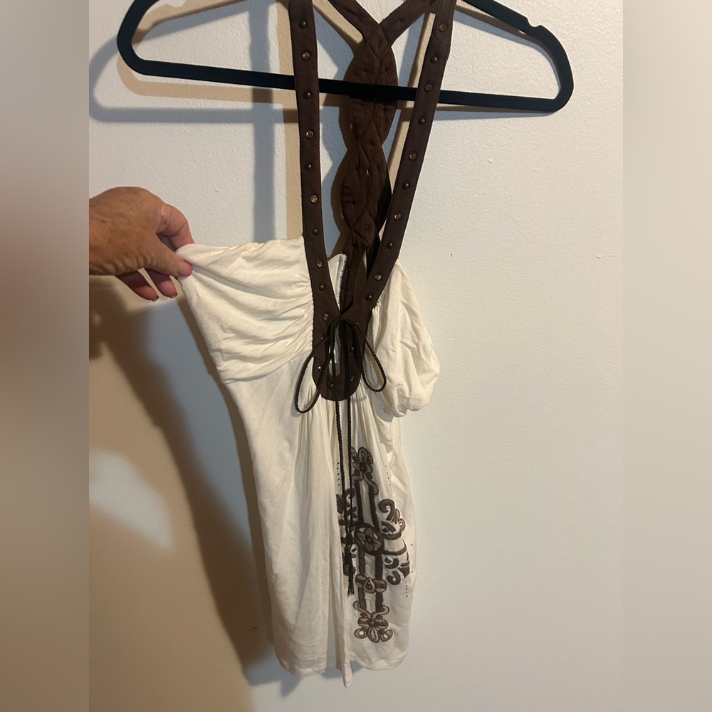 Soul Revival Brown and Cream Embroidered Top